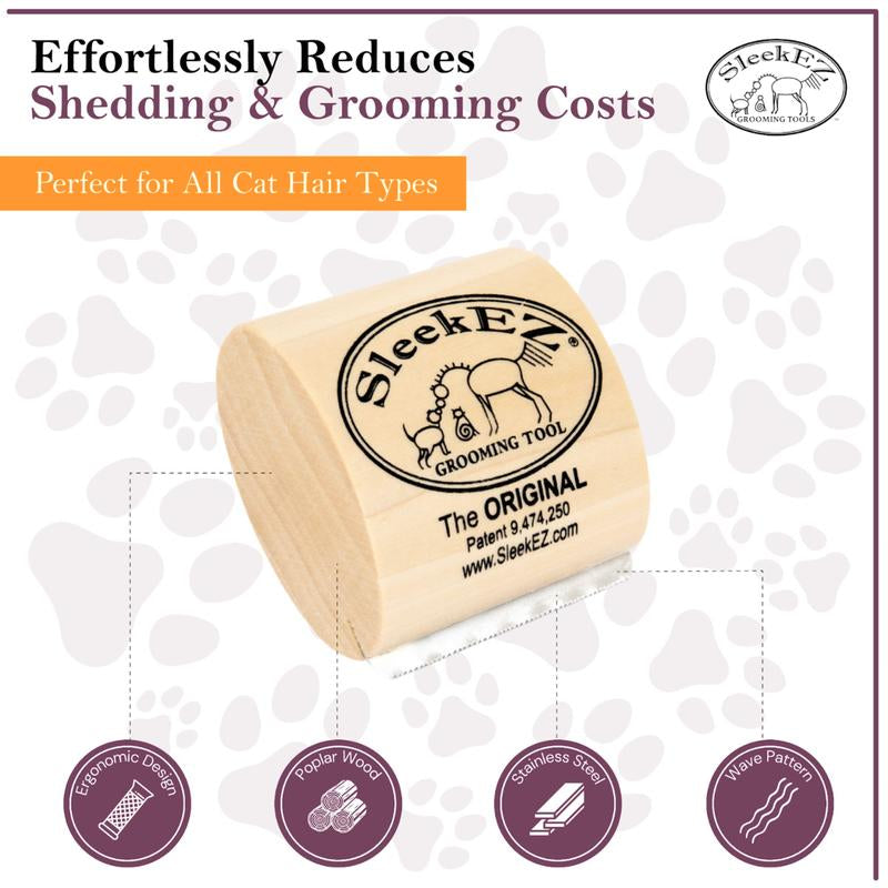 SleekEZ Cat Grooming Brush - Effortless Shedding & Fur Removal Tool with Wooden Handle and Stainless Steel Blade for Cats, Dogs, and Rabbits