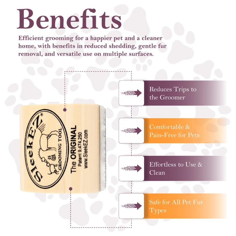 SleekEZ Cat Grooming Brush - Effortless Shedding & Fur Removal Tool with Wooden Handle and Stainless Steel Blade for Cats, Dogs, and Rabbits